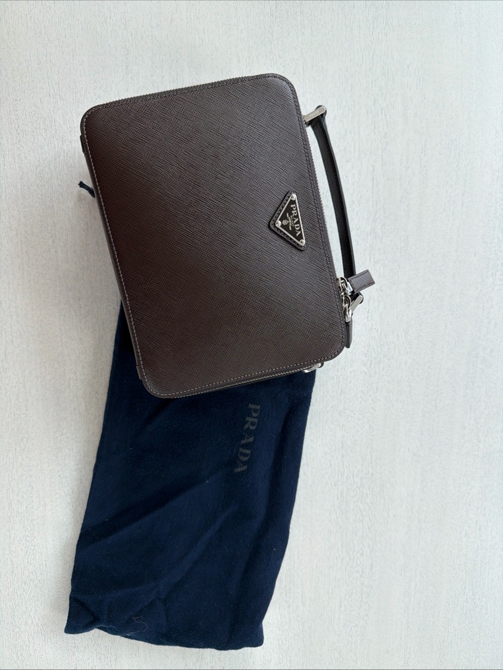 PRADA Medium Brique Bag - Coffee Saffiano Leather - Picture 9 of 9
